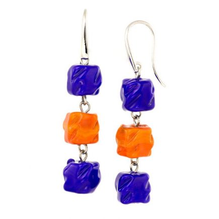 VIKA ORANGE/BLUE MURANO GLASS DROP SQUARE EARRINGS