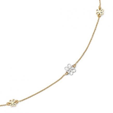 Leslie's 14k Gold Two-tone Polished Flower with 1in ext. Anklet