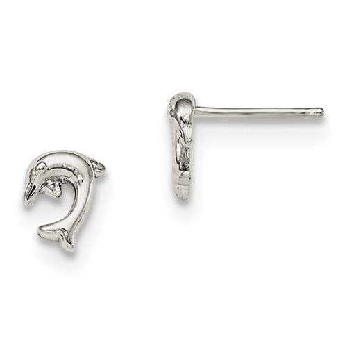 Sterling Silver Rhodium Plated Dolphin Post Earrings