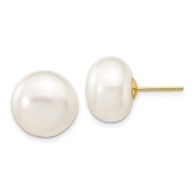 NEW 14k Yellow Gold 6-7mm Grey Button FW Cultured Pearl Stud Post Earrings