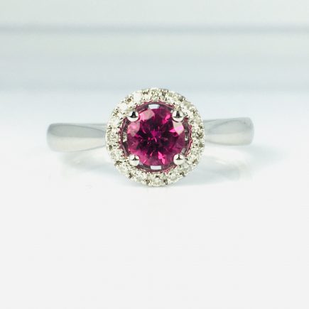 Pink Tourmaline with Diamond Halo Ring