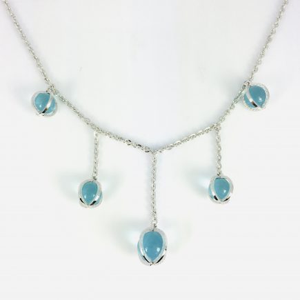 Rhodium Plated Blue Stone Dangle Necklace