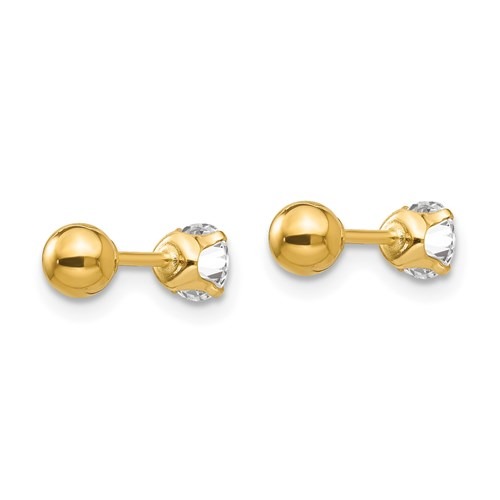 14K Yellow Gold 5mm CZ Reversible Ball Stud Earrings Madi K Children's Jewelry 