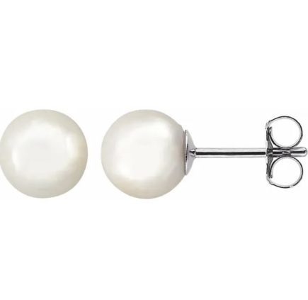 14K White 7 mm White Akoya Cultured Pearl Earrings