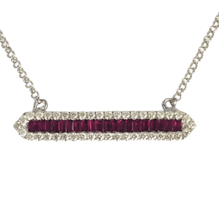 14KW Ruby and Diamond Bar Necklace