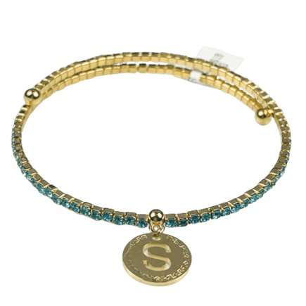 Bronze Bracelet with Blue Crystals and Initial S