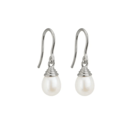 Sterling Silver Pearl Coil Dangle Earrings