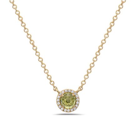 14 Karat Yellow Gold Peridot with Diamond Halo Necklace