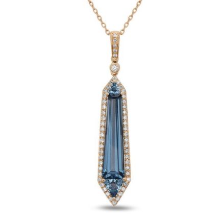 14KY Blue Topaz and Diamond Pendant