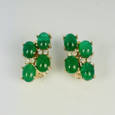 14KY Cabachon Emerald and Diamond Earrings