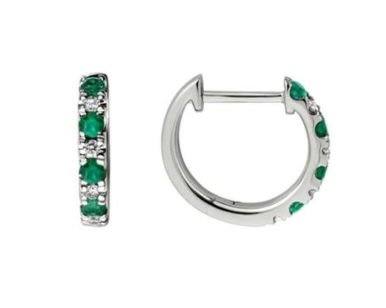 14KW Emerald and Diamond Hoop Earrings