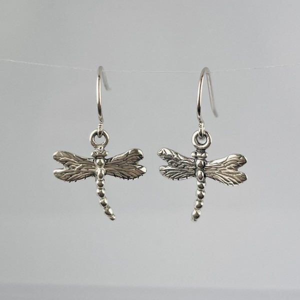 Silver Dragonfly Earrings, 1 5/8 long Diamond cut .925 Sterling