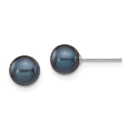 14KW 6-7mm Round Black Freshwater Cultured Pearl Studs