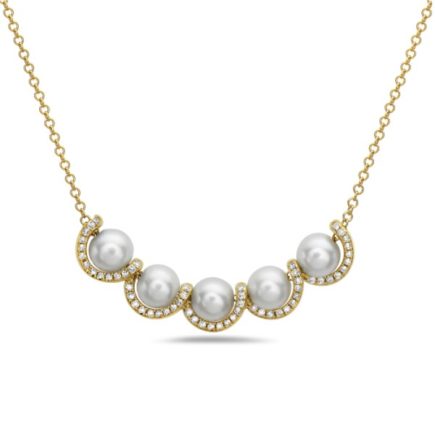 14k Yellow Gold Pearl and Diamond Necklace