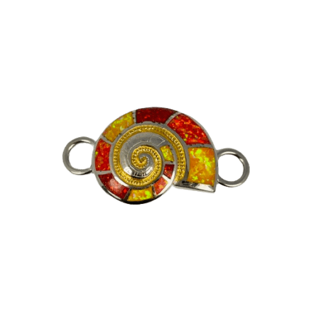 Kovel Sterling Silver Nautilus Shell Topper with Orange and Red Opal & 14 Karat Yellow Gold