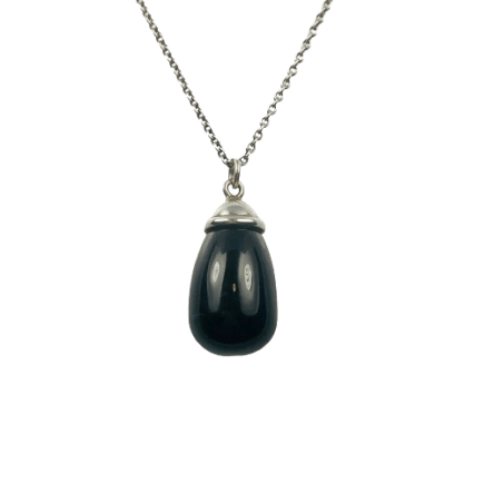 Sterling Silver Tiffany Onyx Drop Necklace