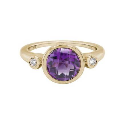 14KY Amethyst & Diamond .06 Bezel Ring