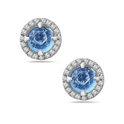 14KW Blue Topaz Halo .08 Diamond Earrings