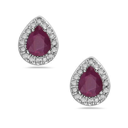 14KW Diamond & Ruby Pear Shaped Earrings