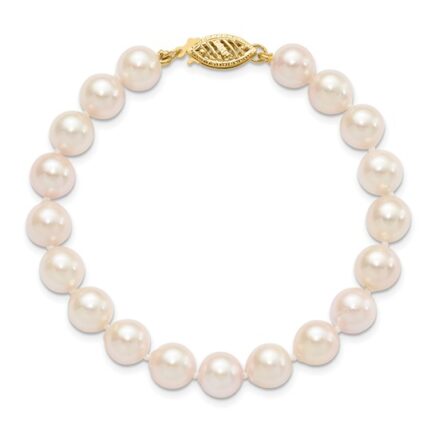 14KY 7-8mm White Round Akoya Saltwater Cultured Pearl 7 inch Bracelet