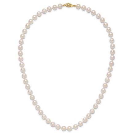 14KY 7-8mm White Round Akoya Saltwater Cultured Pearl 18 inch Necklace