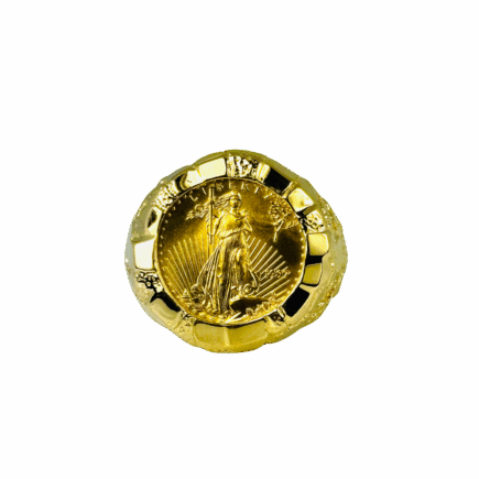 14KY Gents Gold Nugget Ring with a 1997 Eagle 5 Dollar Coin Ring