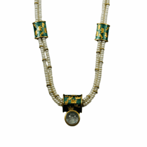 Antique 22K Gold Pearl Necklace with Blue Enamel - Image 2