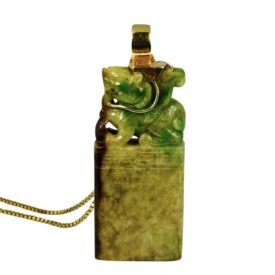 Antique 18KY Dragon Agate/Jade Pendant