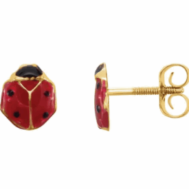 14K Yellow Youth Ladybug Earrings