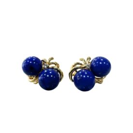 14KY Lapis and Diamond Earrings