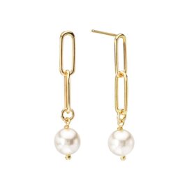 Italian Gold Plated Sterling Pearl Paperclip Earrings