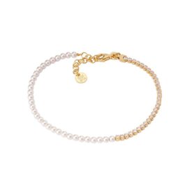 Italian Gold Plated Sterling Pearl & CZ Tennis Bracelet