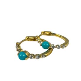 14KY Turquoise and Diamond Hoop Earrings