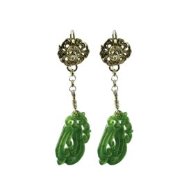 Sterling Silver Carved Jade Earrings