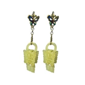 Sterling Silver Carved White Jade Earrings