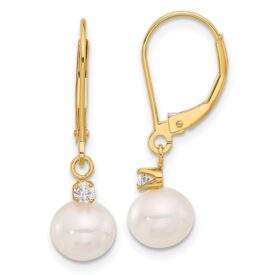 14KY Freshwater Pearl and Diamond Earrings