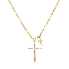 14KY Cross + Mini Cross Necklace