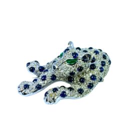 18KW Diamond and Sapphire Leopard Pendant/Brooch