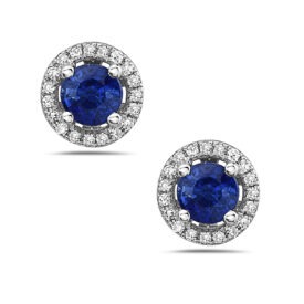 14KW Sapphire Diamond Halo Stud Earrings