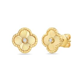 14KY Diamond Clover Stud Earrings